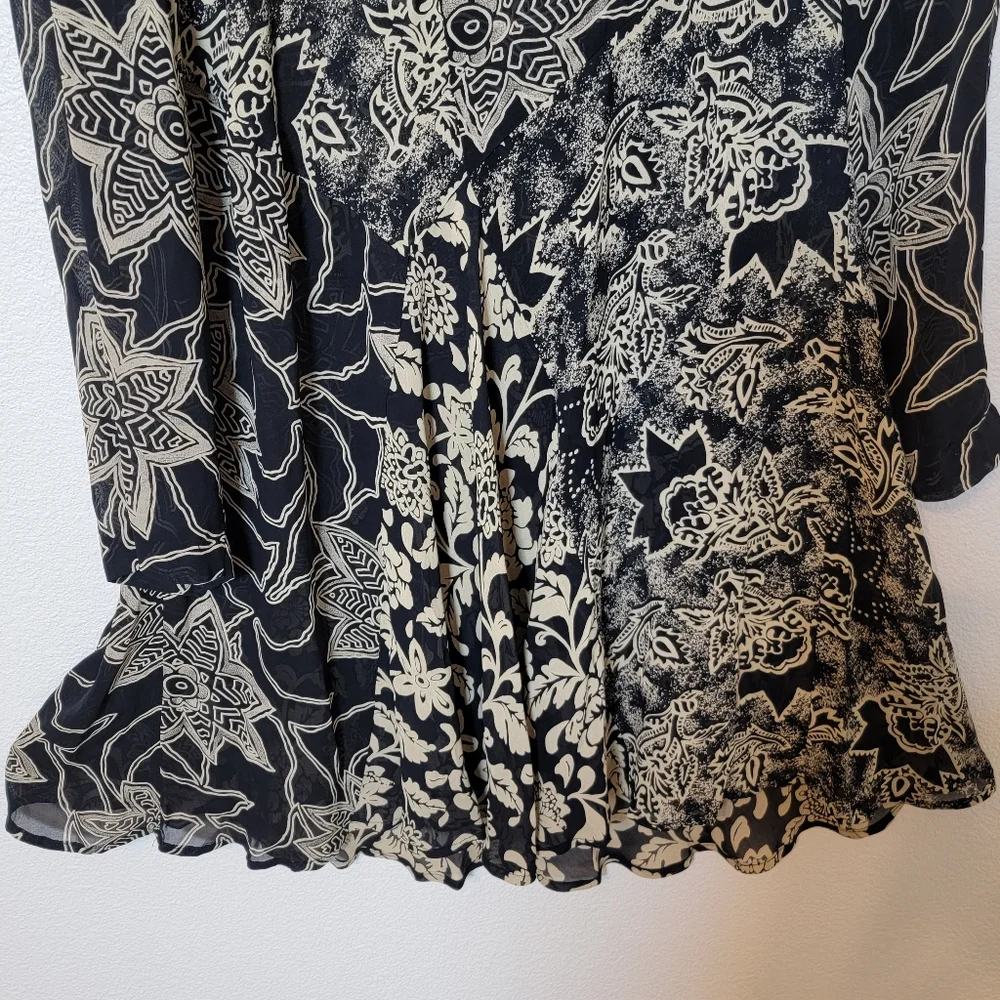 Carole Little VTG Black/Cream Floral Long Sleeve Dress Sz 4